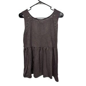 2/$20  Torrid Babydoll Feather Soft Embroidered Club Tank Tie Back Grey